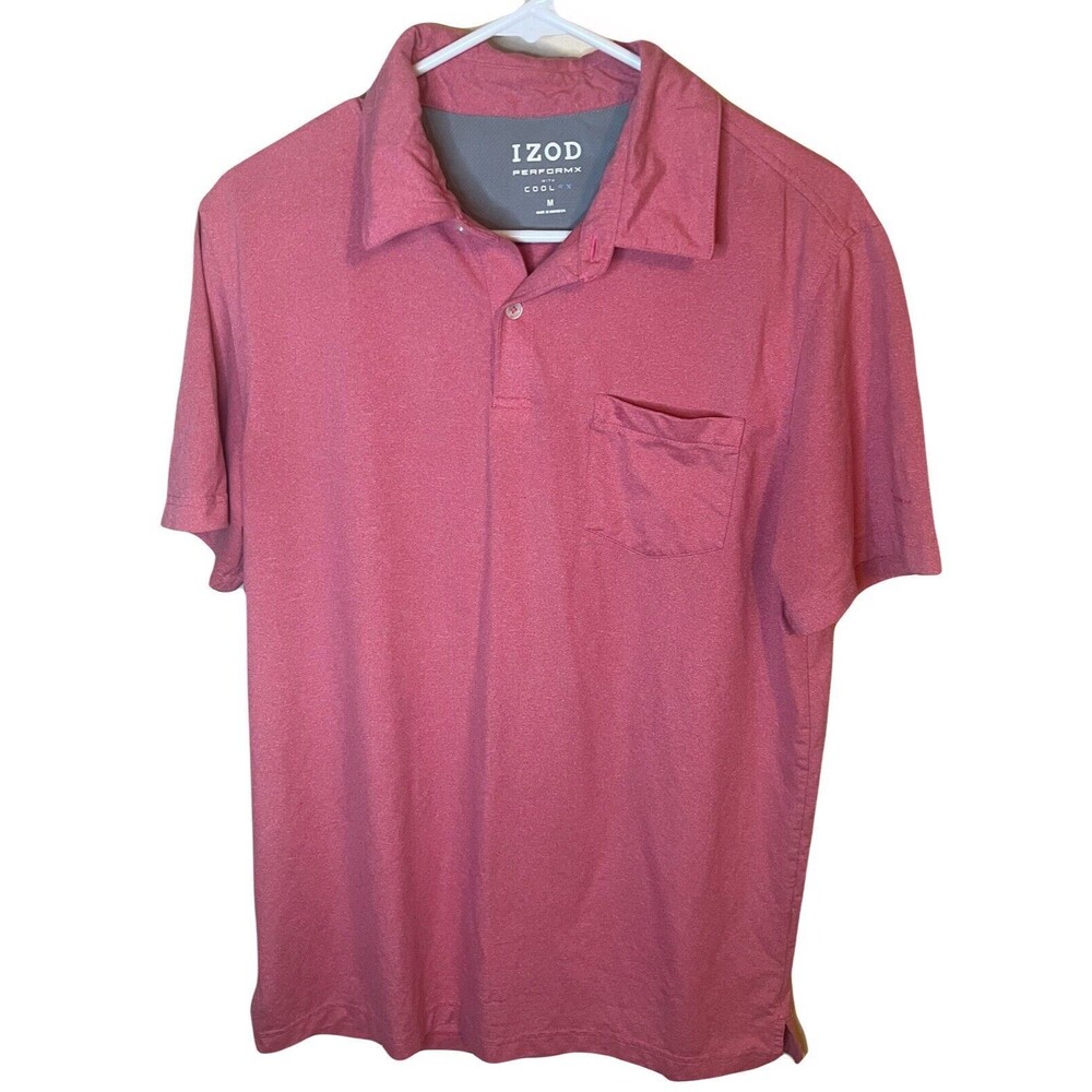 Izod Perform X Men’s Medium Pink Salmon Short Sleeved Polo Shirt Cool Fx Used